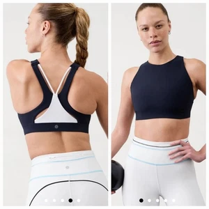 NWT Athleta Flex Spacer Tipped Sports Bra D-DD Size Large In Navy/White - Picture 1 of 8