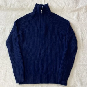 Suéter Quince Para Hombres Ligero Mongol Cachemira 1/4 Cremallera Cuello Tortuga Azul Talla Pequeña - Imagen 1 de 13