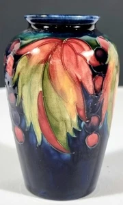 William Moorcroft Leaves And Fruit miniature Vase Flambe Glaze Ceramic c 1930 - Bild 1 von 6