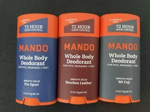 3x MANDO Whole Body Deodorant Smooth Solid MIXED SCENT Lot 2.6 oz EACH - NEW - Picture 1 of 1