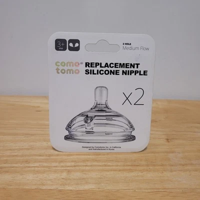 Comotomo Silicone Replacement Baby Bottle Nipples 2 Hole Medium Flow x2 NEW  - Image 1 of 2