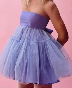 FREE PEOPLE Theo Spring Puff Mini Dress Size Large Cook’s Blu - Picture 1 of 9