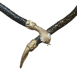 Vintage DL Auld Black SNAKE MESH BELT NECKLACE W/ SPARKLING Diamond Eyes Stones - Picture 1 of 9