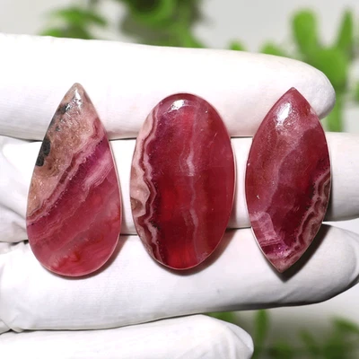 3 PC Natural Cobalt Calcite Cabochon Set 34mm-36mm Rare Pink Patterned Gemstones - Image 1 of 4