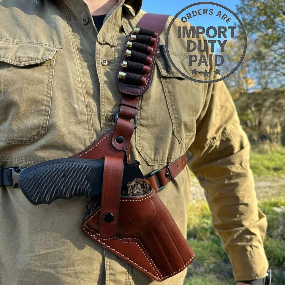 Available for All Models Leather Revolver Chest Gun Holster with Bullet Loops. - Image 1 of 4