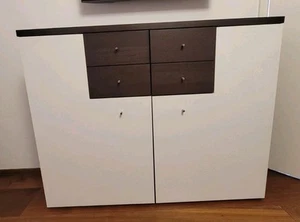Kommode Serie NOW von Hülsta in Weiß mit Ebenholzfarbener Platte und Schubladen - Bild 1 von 3