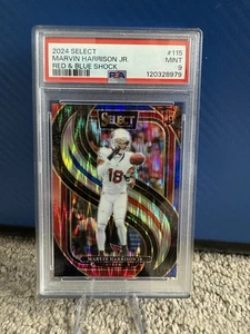 MARVIN HARRISON JR. #115 RED & BLUE SHOCK PRIZM ROOKIE 2024 PANINI SELECT PSA 9 - Picture 1 of 2