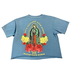 Mighty Fine XS Damen T-Shirt Lets Watch Each Other Grow Blau Grafik Cropped - Bild 1 von 7
