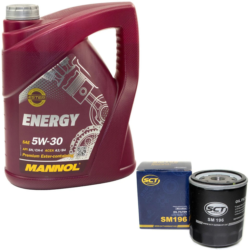 MANNOL Motoröl Set 5W-30 5 Liter + Ölfilter SM 196 für Mazda 2 3 5 6 SKoda VW Lupo 1.0
