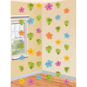 Hawaiian Luau Party Supplies Hibiscus String Hanging Decorations 6Pk Birthday - Picture 1 of 1