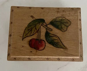Vintage Hand Painted Cherries Wood Hinged Souvenir Trinket Match Box Daytona Fl - Picture 1 of 9
