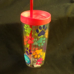 Cat Paw design thermal mug, plastic, keeps thing hot and cold, 7" tall 3 1/2"dia - Picture 1 of 2