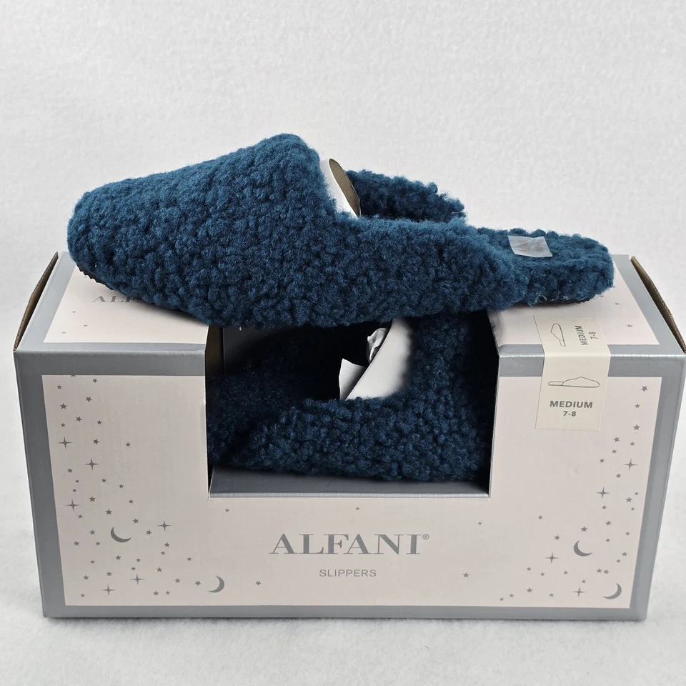 Alfani Women's Shearling Slide Slippers Sailoress Blue Size S (5-6)