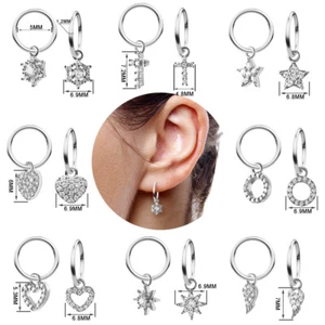 Heart Hexagon Crystal Tragus Daith Earrings Helix Cartilage Hoop Septum Piercing - Picture 1 of 17