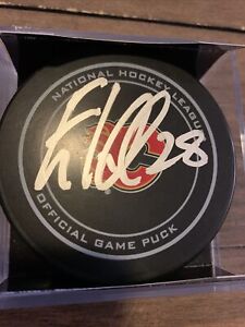 Elias Lindholm Calgary Flames Signed Official NHL puck