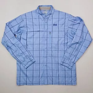 Under Armour Shirt Mens Large Blue Flats Guide Plaid Vented Performance Fishing - Picture 1 of 21