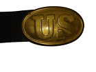 US Brass Buckle Replica -Civil War 3-3/4"L x 2-1/8"W & Black Belt 34" Long