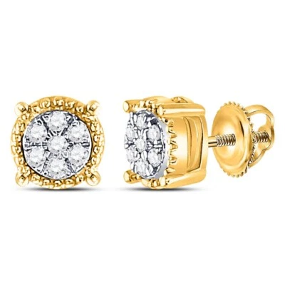 Round Diamond Earrings Stud 10k Yellow Gold Screw Back - Image 1 of 2