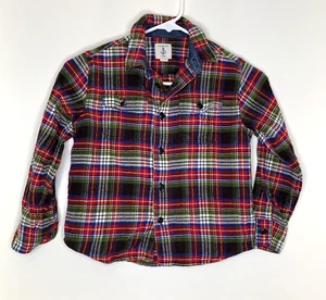 Lands' End Boys L Large 7 red green blue yellow white plaid cotton flannel shirt - Picture 1 of 4