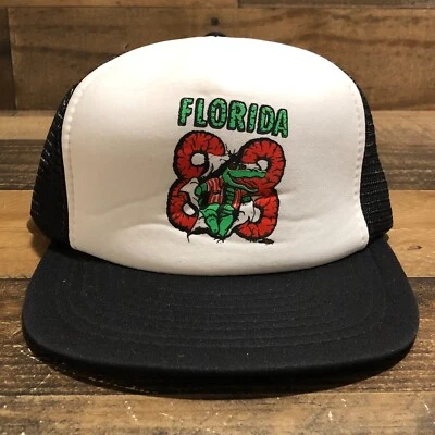 Gorra de camionero vintage Florida con cierre a presión para hombre blanca negra años 80 Gator 1988 - LEER Foto 1 de 4