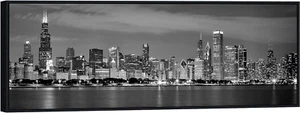 Framed Wall Art Chicago City Center Skyline Black and White Wall Decor Canvas Pr - Picture 1 of 12