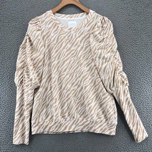 Sundays Anthropologie Felpa Donna 1 Lia Beige Zebra Maniche a Sbuffo Increspate - Foto 1 di 10