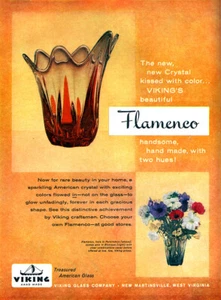 Jarrón de cristal vikingo flamenco caqui blunique 1960 revista anuncio impreso - Imagen 1 de 1
