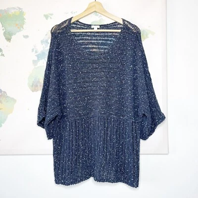 J Jill Sweater Size Small Kimono Dark Blue White Cotton Blend Marled PureJill - Image 1 of 4