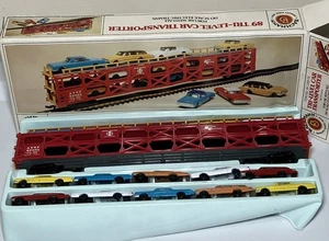 Vintage 80s Bachmann HO Scale 89' Tri-Level Car Transporter w/ 14 Cars READ MORE - Picture 1 of 9