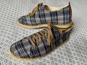 Toni Pons Espadrilles Spanien Leder Gr. 45 Beige Blau Karo Herren NEU - Bild 1 von 10