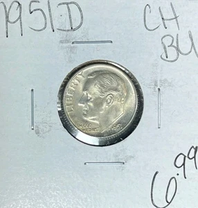 1951-D ROOSEVELT SILVER DIME ~ CH/BU ~BEAUTIFUL COIN~ - Picture 1 of 2
