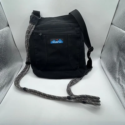 Bolso Bandolera KAVU Keepalong Negro Lona Correa de Cuerda Bolso Pequeño Cartera Foto 1 de 4