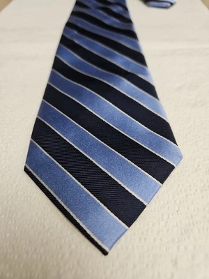 Izod Mens Necktie Light Blue And Dark Blue Striped 100% Silk Work Dress Tie - Image 1 of 4