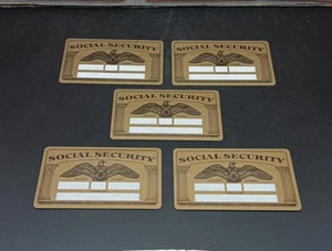 5x Vtg Plastic Social Security Card Eagle Goldtone Blood Type Allergies ID Card - Picture 1 of 10