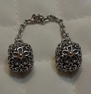 Pandora Bouquet Safety Chain Clip 790864-05 Sterling Silver, 14K Gold, Gift Bag - Picture 1 of 6