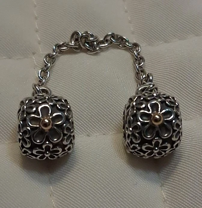 Pandora Bouquet Safety Chain Clip 790864-05 Sterling Silver, 14K Gold, Gift Bag - Image 1 of 4