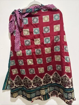 Women's Orange Floral Print Reversible Long Wrap Around Skirt L - Image 1 of 4