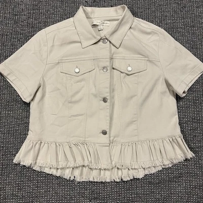 Chaqueta de mezclilla crema para mujer Cato talla grande Foto 1 de 4