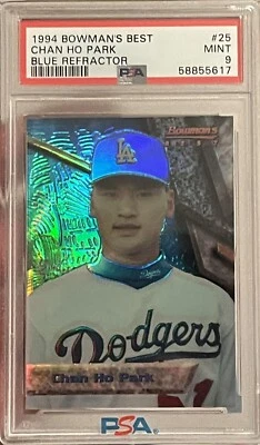 PSA 9 Como Nuevo Chan Ho Park 1994 Bowman’s Best RC Rookie Refractor #25 ¡BONITO COLOR! Foto 1 de 2
