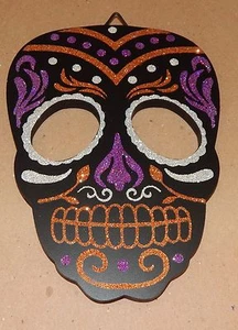 Halloween Colgante Madera Calavera Brillo Cara 8" x 6" Negro Por DanDee 115L - Imagen 1 de 2