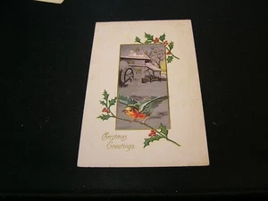 Christmas Postcard - Christmas Greeting - Bird on Holly  - Picture 1 of 2