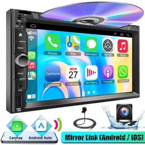Radio estéreo para automóvil doble 2Din de 7" reproductor de DVD Bluetooth Apple CarPlay automático GPS + CÁMARA - Imagen 1 de 13