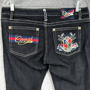 Jeans Coogi para mujer 15/16 tiro medio recto bordado denim negro algodón NUEVO - Imagen 1 de 12