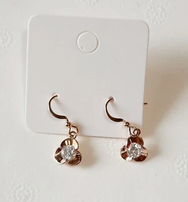 Gold Filled Earrings Dainty Zircon Flower Drop Earrings Gift Jewellery Handmade - Image 1 of 3