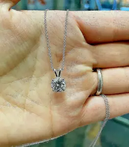 1 Ct Round Cut VVS1/D GRA Moissanite 14K White Gold Pendant 18" Box Necklace 7mm - Picture 1 of 10