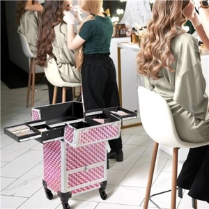 Makeup Trolley Case on Wheels Beauty Cosmetic Case Cosmetology Trolley Case - Picture 1 of 33