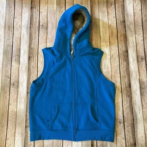 Old Navy Fur Hoodie Vest Women’s XXL Turquoise Full Zip 2 Pockets Pulled Threads - Picture 1 of 9