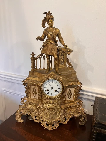 French Empire Ormolu Gilt Bronze Mantel Clock of Military Figure, circa 1820 Cover