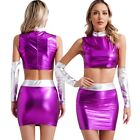 Womens Spaceman Costume Bodycon Crop Top With A Pair Of Sleeves And Skirt Sexy