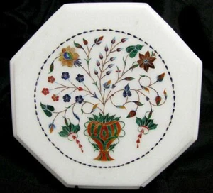 12" Marble table top floral semi precious stones pietradura art inlay work - Picture 1 of 3
